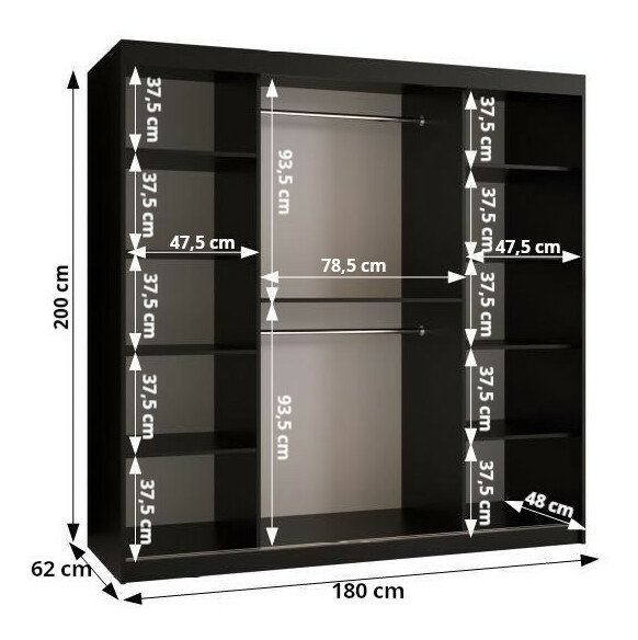 Šatní skříň 100 cm Riana Wa 1 180 (bílá matná + bílá matná)