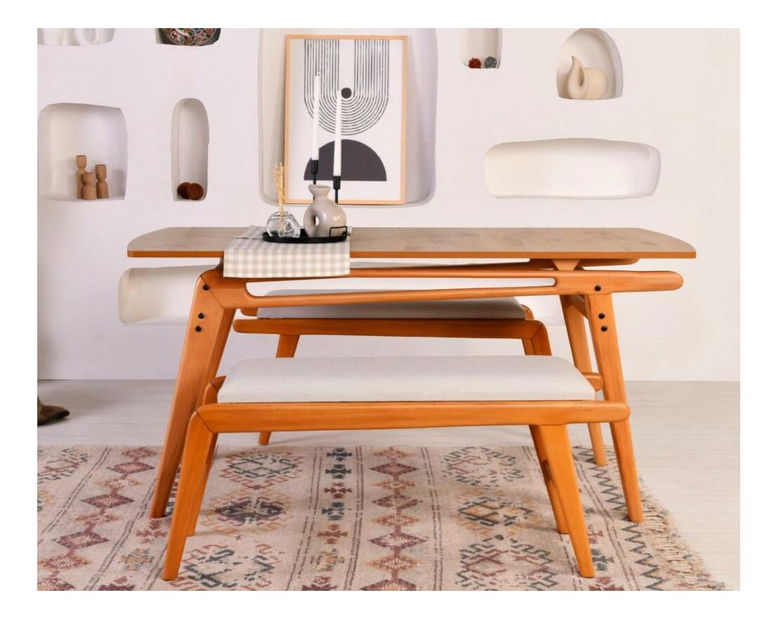 Jídelní set Palaccano 2 (pro 4 osoby) (dub + krémová)