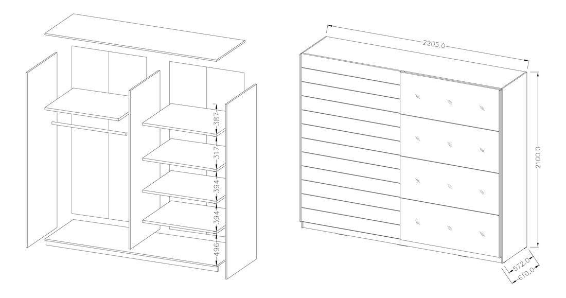 Šatní skříň Benson Typ 78 (dub monastery + černá + zrcadlo)