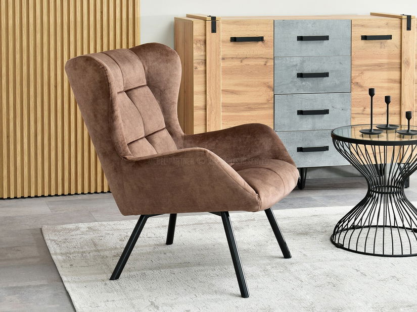 Designové křeslo Norweien (hnědá + zlatá)