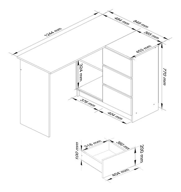 Rohový PC stůl Balcon (grafit + bílá) (P)