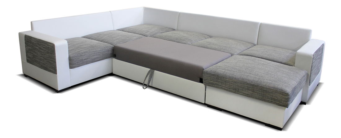 Rohová sedací souprava U Mega 2+A+2F+L (béžová + bílá) (P) *výprodej
