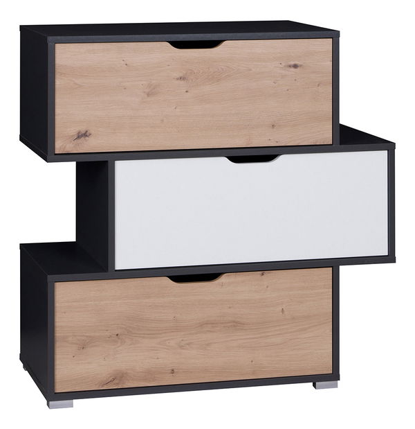 Komoda Iweta K3SZ (grafit + bílá matná + dub artisan)