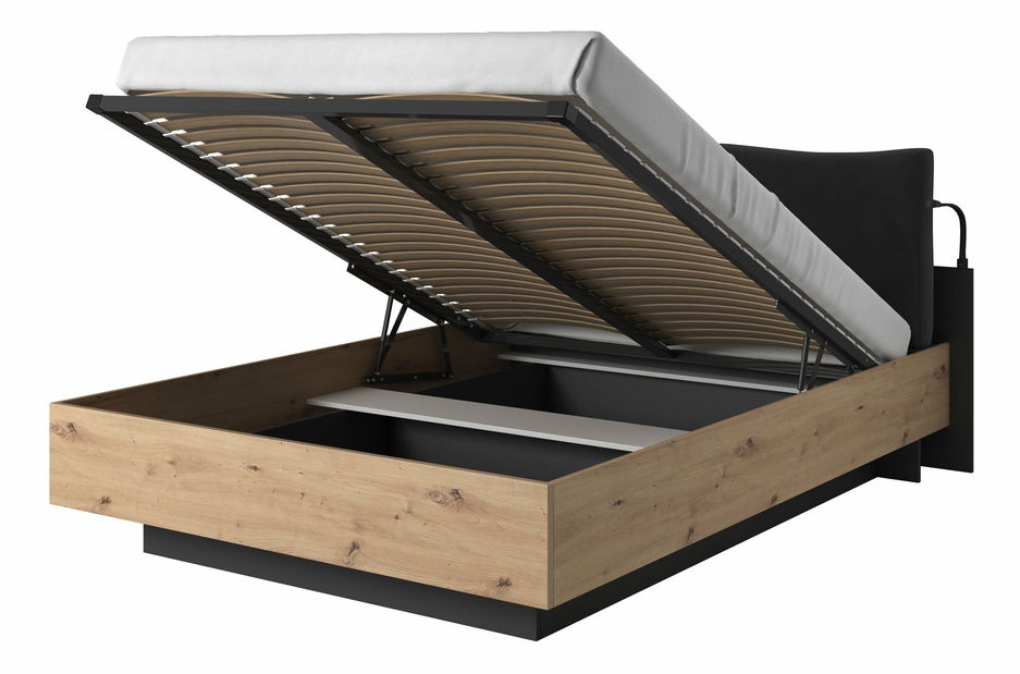 Manželská postel 160 cm Nedra (bez matrace a roštu) (dub artisan + antracit)