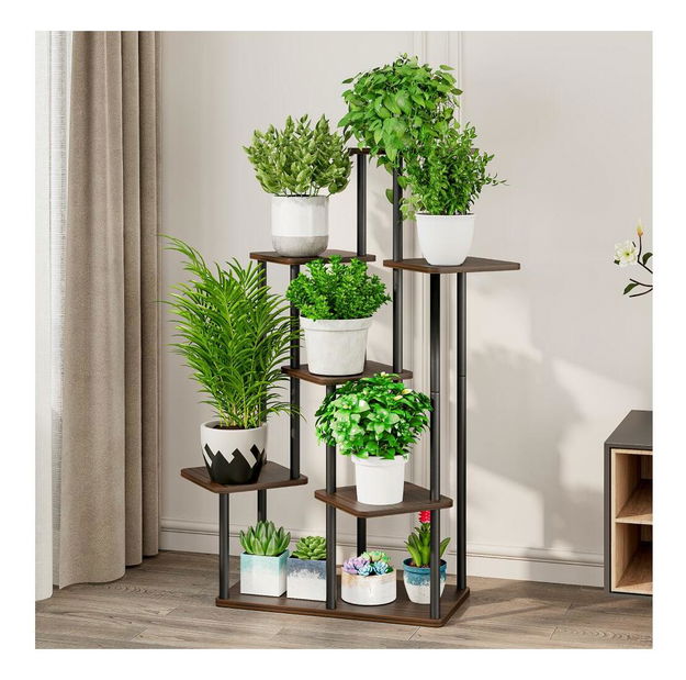 Stojan na květiny Anita (tmavé dřevo + černá)