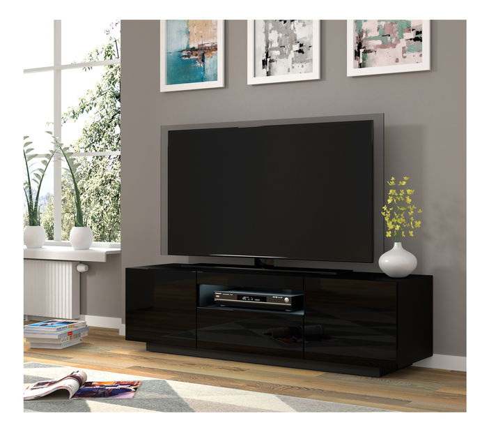 TV stolek/skříňka Aurinko 150 (lesklá černá) (s osvětlením)