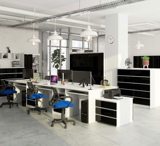 PC stolek Bronte (bílá + lesk černý)