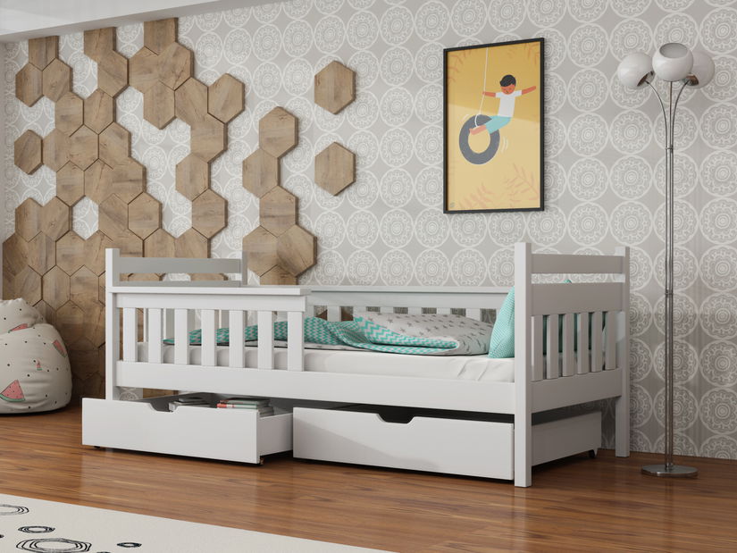 Dětská postel 80 cm Emelda (s roštem a úl. prostorem) (bílá)