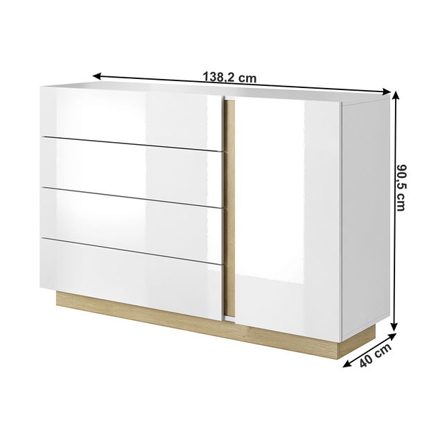 Komoda Cethos D4S (bílá + dub grandson)