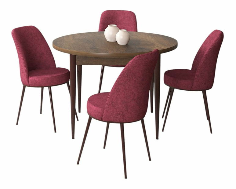 Jídelní set Torra (ořech barokní + prašná růžová) (pro 4 osoby)