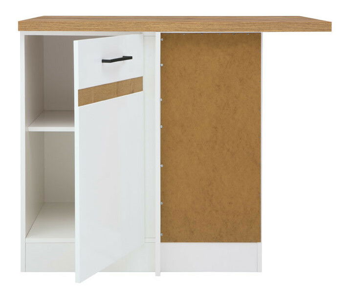 Spodní kuchyňská skříňka, rohová BRW Junona line DNW/100/82/P (Bílá + Lesk bílý + Dub craft zlatý)