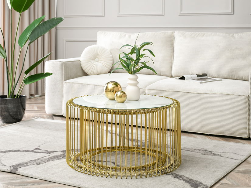 Konferenční stolek Nils Xl (bílý mramor + zlatá)