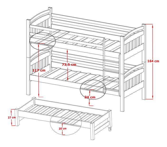 Dětská postel 90 cm ANIE (s roštem a úl. prostorem) (grafit)