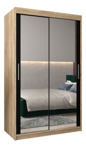 Šatní skříň 120 cm Toki 3 (Dub sonoma + Černá matná)