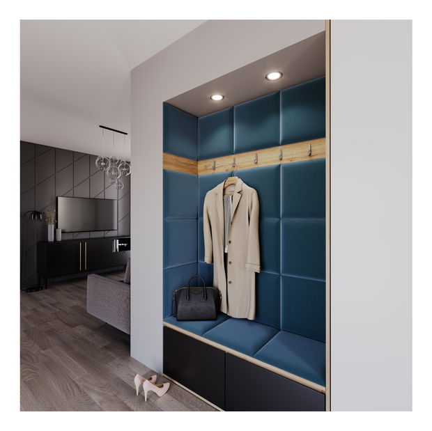 Set 19 čalouněných panelů Quadra 120x160 cm (modrá)