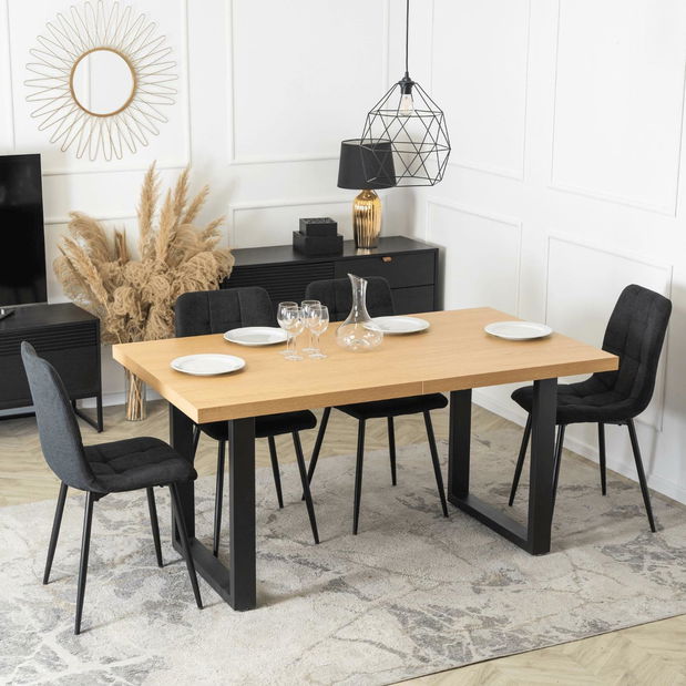 Rozkládací jídelní stůl Escuchan (dub zlatý + černá) (pro 6-10 osob)