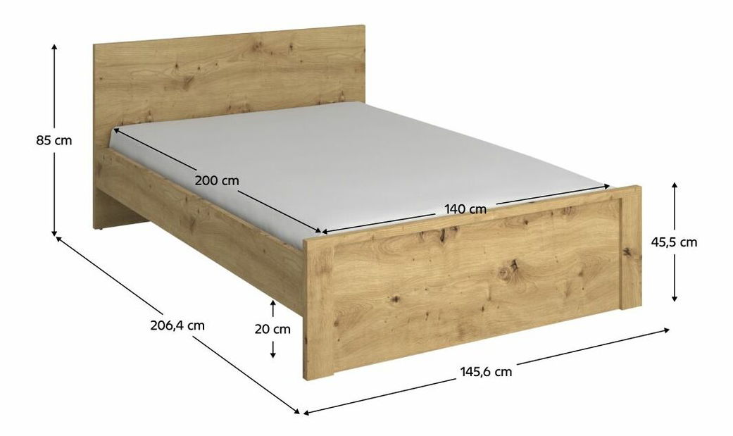 Manželská postel 140 DORIS (dub artisan)