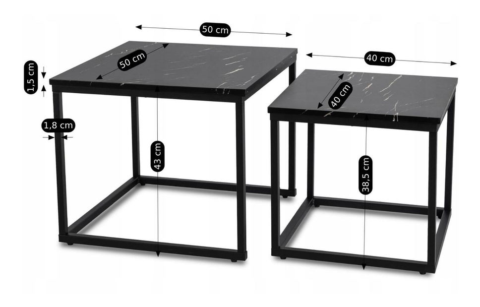 Set 2 konferenčních stolků Jospin (mramor černý)