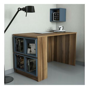 PC stolek s policí Blanchet (ořech + modrošedá)