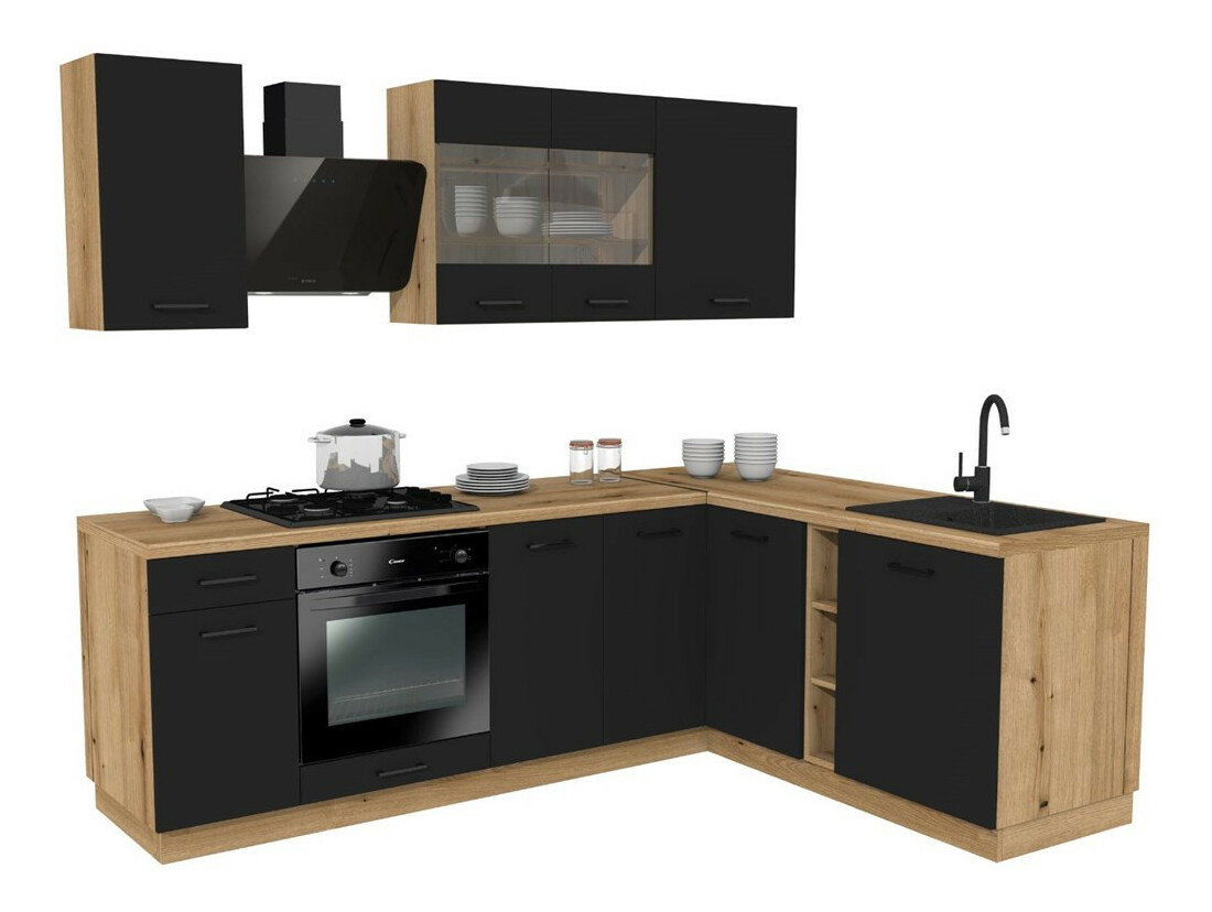 Rohová kuchyňská sestava 240x180 cm Vestia 1 (černá + dub evoke)