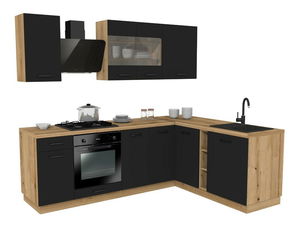 Rohová kuchyňská sestava 240x180 cm Vestia 1 (černá + dub evoke)