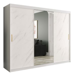 Šatní skříň 250 cm Marbelo T1 (matná bílá + bílý mramor)