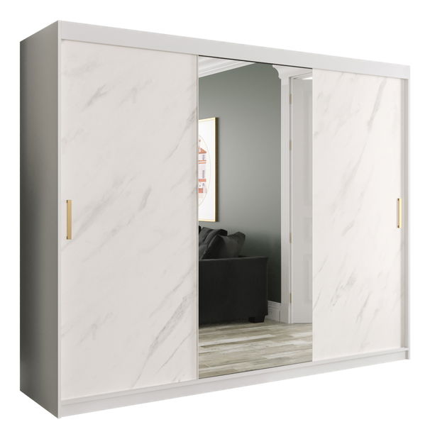 Šatní skříň 250 cm Marbelo T1 (matná bílá + bílý mramor)