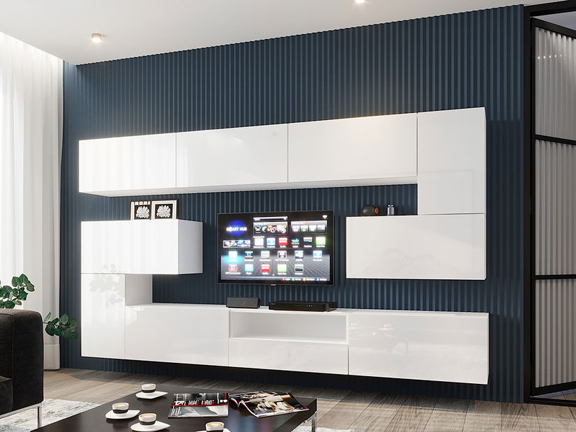 Obývací stěna Berny 57 (bílá + bílý lesk)