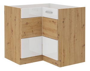 Rohová dolní kuchyňská skříňka Arryn 90 x 90 DN 2F BB (dub artisan + lesk bílý)