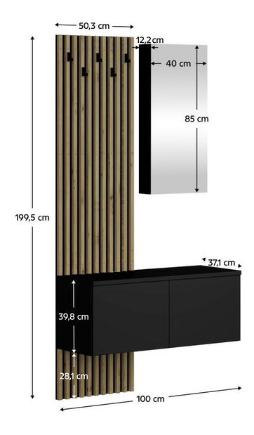 Předsíňová sestava Reboka (černá + dub artisan)