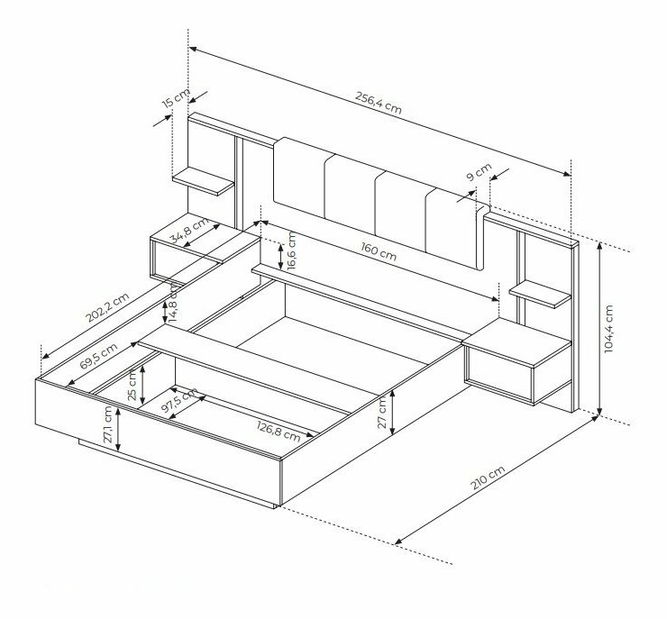 Manželská postel 160 cm s nočními stolky Danton K (s úložným prostorem) (bez matrace a roštu) (béžová)