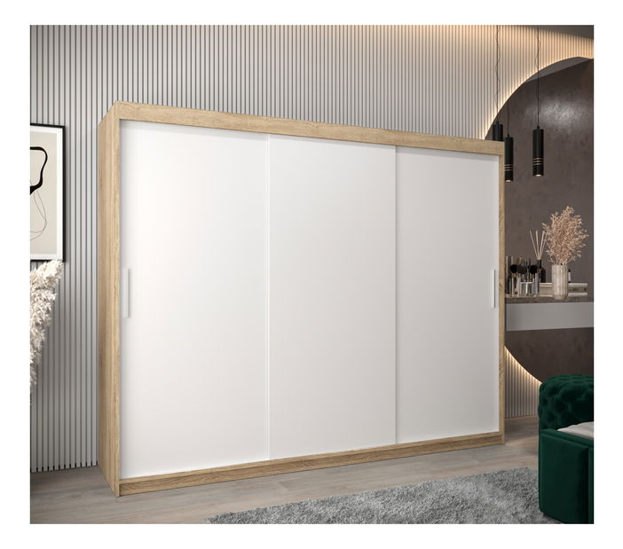 Šatní skříň 250 cm Toki (Dub sonoma + Bílá matná)