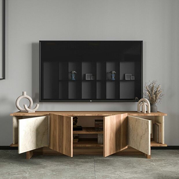 TV stolek/skříňka Didus (travertin + ořech)