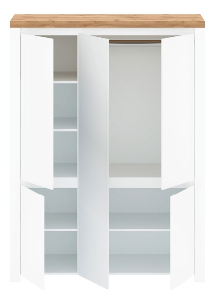 Šatní skříň Vilgi 5D (se zrcadlem) (lesk bílý + dub wotan)