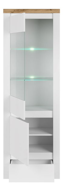 Vitrína Vilgi 1D1W1S (lesk bílý + dub wotan)
