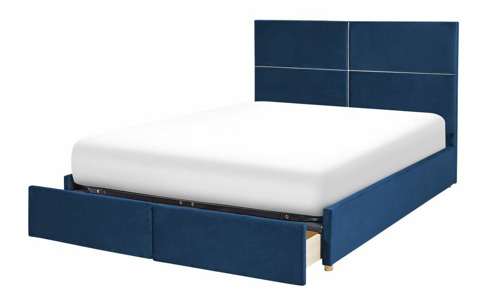 Manželská postel 180 cm Vissarion (modrá) (s roštem a úložným prostorem)