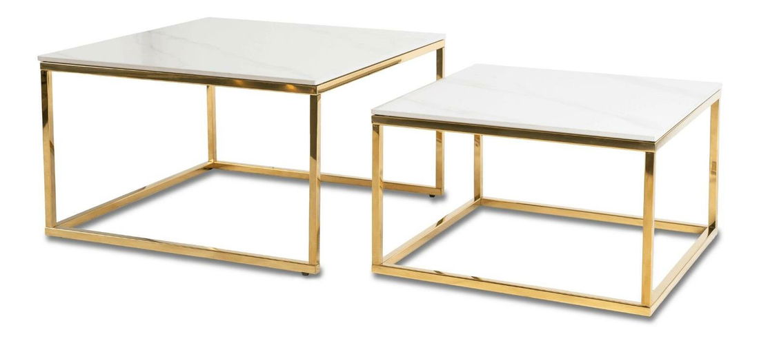 Set 2 konferenčních stolků Texarkana (mramor bílý + zlatá)