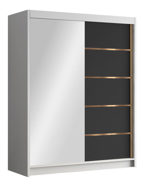 Šatní skříň s posuvnými dveřmi Hyzron III 150 (bílá + černá + zlatá) (se zrcadlem)