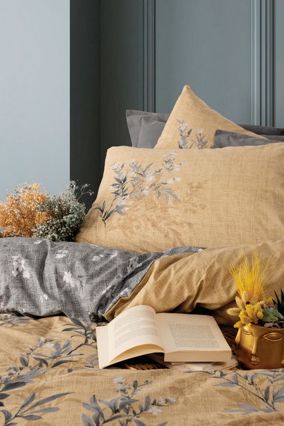 Ložní prádlo 200 x 220 cm Víra (šedá + hořčičná)