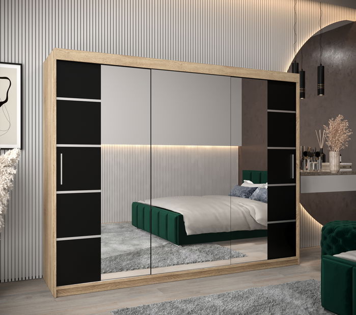 Šatní skříň 250 cm Verika 4 250 (dub sonoma + černá)