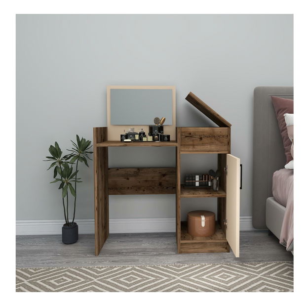 Toaletní stolek Kudopa 2 (ořech světlý + béžová)