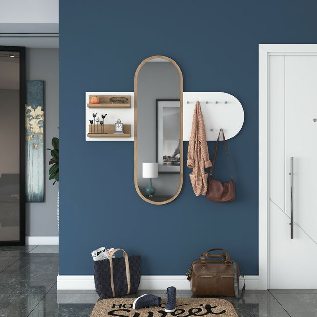 Předsíňová sestava Pixie 3 (Bílá + Ořech) (se zrcadlem)