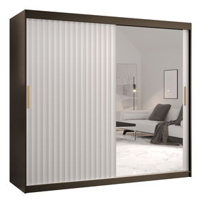 Šatní skříň se zrcadlem 200 cm Riana Wa 2 200 (černá + bílá matná)