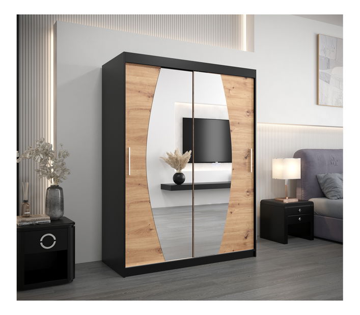 Šatní skříň 150 cm Eclipse (černá matná + dub artisan)