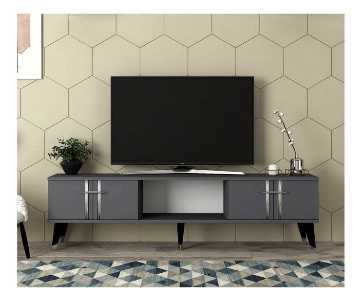 TV stolek/skříňka Pebine 2 (antracit + stříbrná)