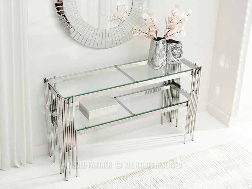 Konzolový stolek Benji (průhledné sklo + chromová)