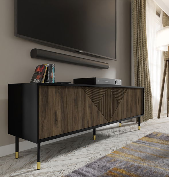 TV stolek/skříňka 4D 180 Wenty (černá + ořech pacifický + zlatá)