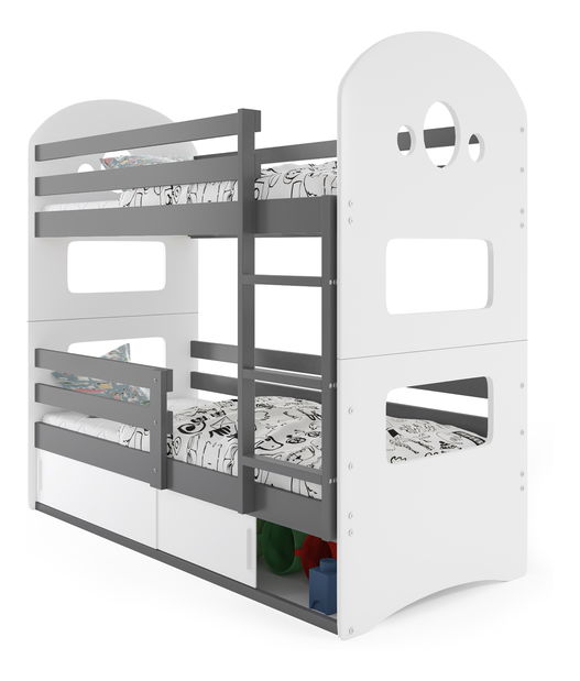 Patrová postel 80 x 190 cm Domur (grafit + bílá) (s rošty, matracemi a úl. prostorem)