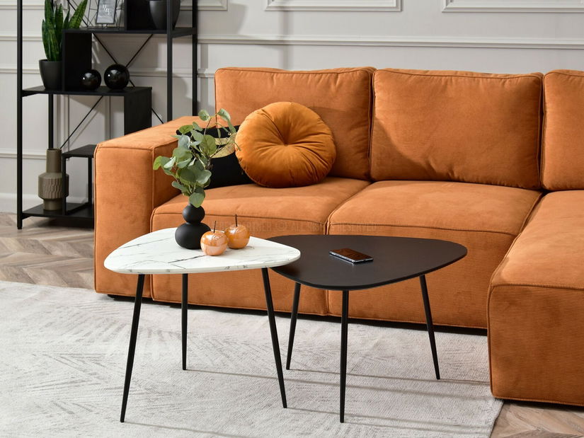 Set 2 konferenčních stolků Rossi Zest Xl (bílý mramor + černá)