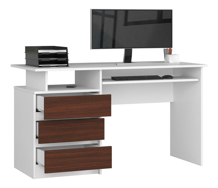 PC stolek Bronte (bílá + wenge)